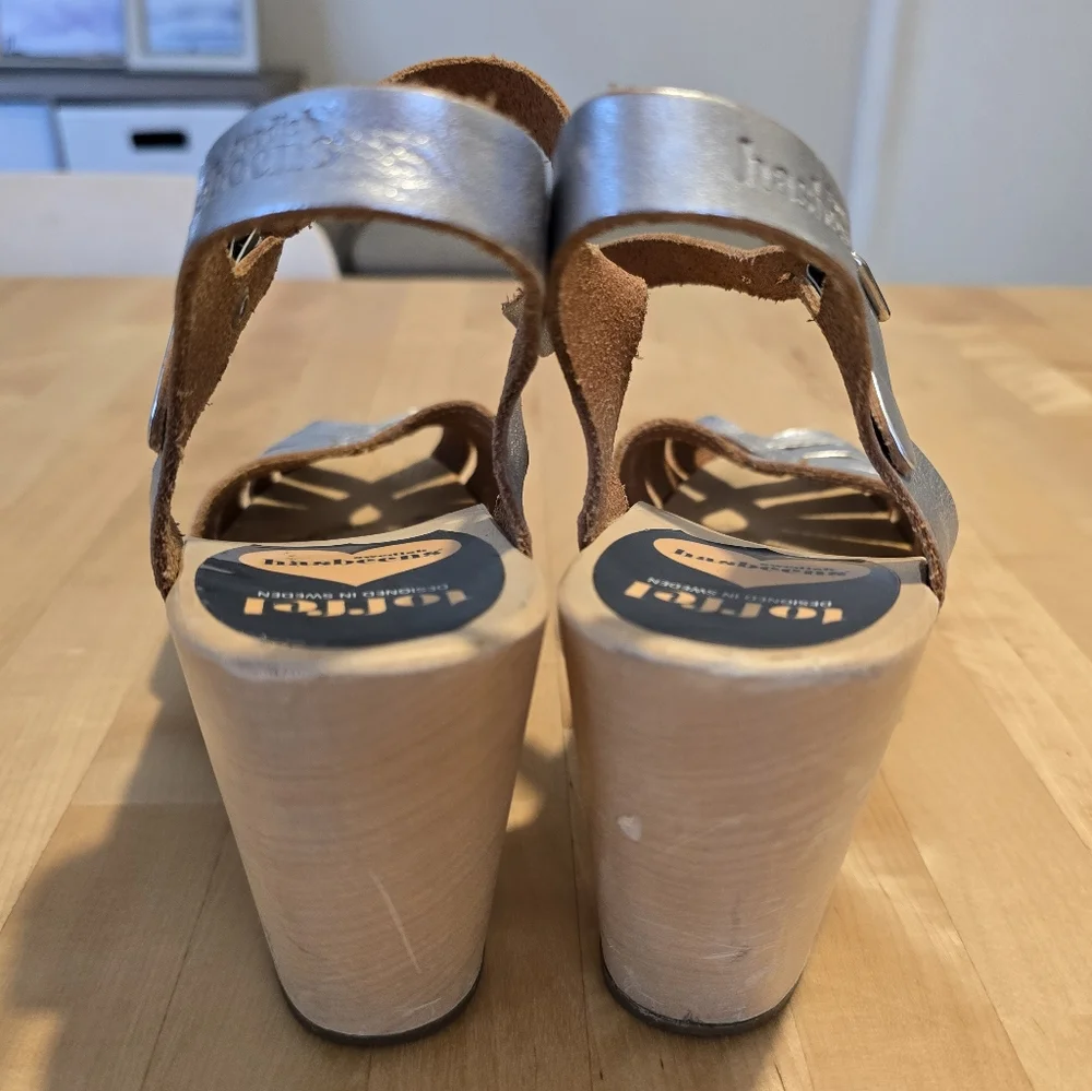 Swedish Hasbeens Silver Platform Heels Size 40